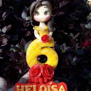 Vela em biscuit Bela e a fera