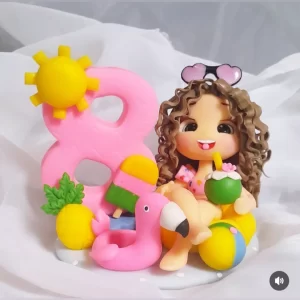 Vela em biscuit Pool party