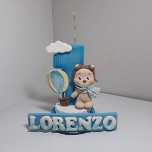 Vela em biscuit Urso aviador