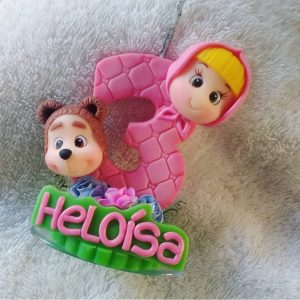 Vela em biscuit Masha e o Urso