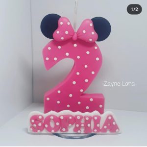 Vela Minnie rosa em biscuit